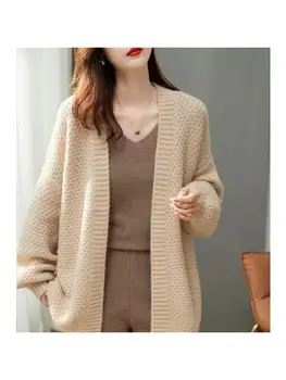 Есенно-зимния пуловер, вязаный жилетка, дамски пуловер с едра задължителни, свободно френски пуловер със средна дължина, в ретро стил