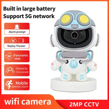 1080P Робот IP камера 2MP WiFi Сигурност Проследяване на движението на акумулаторна камера за видеонаблюдение Умен дом за видеонаблюдение домашни любимци следи бебето