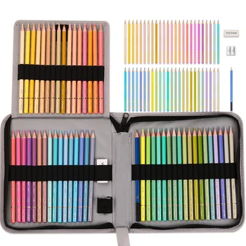 KALOUR Новост, 50 цвята, комплект цветни моливи Macaron, молив за рисуване на графити, мек калъф, чанта за ученически пособия за рисуване на скици