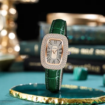 Дамски часовник, модни кожени кварцов часовник с бриллиантовым циферблат, луксозни водоустойчиви дамски елегантни часовници, подарък за приятелката си