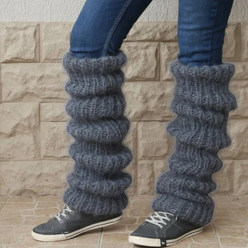 Дамски ежедневни чорапи над коляното, зимни плътни възли мохеровые гети с дълъг штанинами
