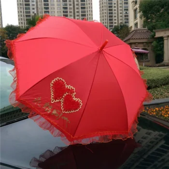 Дизайнерски Червен Чадър Жена, Завързана UV-Защита на Силен Ветрозащитный Сгъваем Чадър Луксозни Сватбени Чадъри Дъждобран GXR35XP