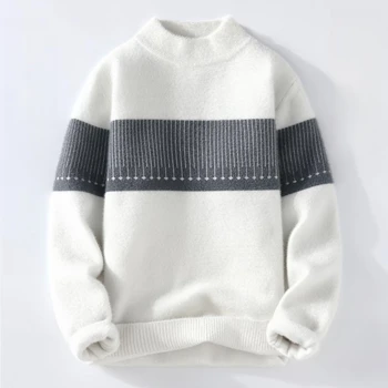 Есен/зима 2023, мъжки пуловери от кожа на норка, модерен вязаный пуловер от фина нишка, случайни мъжки пуловер с високо качество, удобни