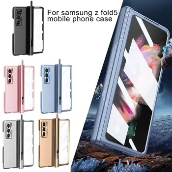 За Samsung Galaxy Z Fold 4 3 Шарнирный Калъф Кожена Метална Поставка С Държач S Pen Пълна Защита Устойчив На Удари Калъф