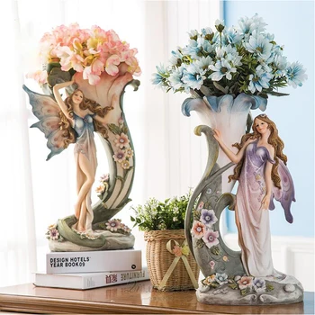Европейският антикварен ангел красота, ваза от смола, статуетки, цветна украса, украса за дома, плавателни съдове, американски сватбен подарък