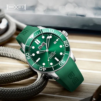 BEXEI 9062 Автоматични механични модни часовници за мъже Луксозен скелет синтетичен сапфир водоустойчив BX-018 Запас от ход 72 часа