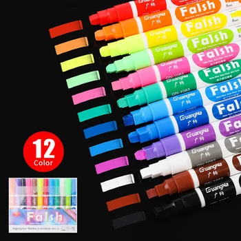 Набор от маркери-хайлайтеров 12 цвята, стираемые рекламни флуоресцентни маркери, студентски маркер за рисуване, канцеларски материали, ученически принадлежности, продукти за бродерия