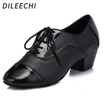 DILEECHI/Мъжки черни обувки за латино танци от естествена кожа, мъжки обувки за танци балната зала от телешка кожа, индивидуални обувки в голям размер, за момчета