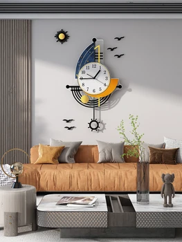 Декоративни стенни часовници Навигация Платноходка Креативен дизайн на Часовник Декорация на хола е на Фона на декора на стените
