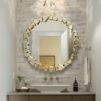 Грим огледало с led осветление, арт декор за баня, кръгли тоалетка, стенно огледало, модерен метален дизайн, Espejo Redondo, украшающий стая