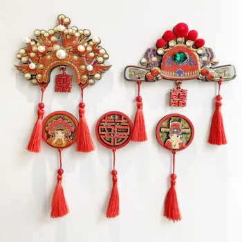 Китайска сватба, 3D дървена празник, магнит за хладилник, стикери, декорация на сватбената стая, crown, опера, сувенири, декорация за дома
