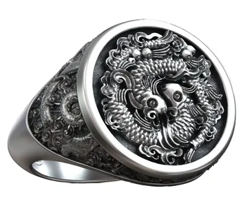 Китайската сладководни риби Традиционен модел на Човек пръстен от чисто сребро проба 925