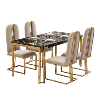 Съвременен и модерен дизайн, маса за хранене с метална мраморни плотове, масивна правоъгълна маса за масата за хранене зали, сватбени празненства
