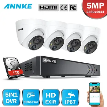ANNKE 8CH 5MP Lite Система охранителна Камера 5MP Lite 5В1 H. 265 + DVR С 4ШТ 5MP PIR HD EXIR Куполна IP67 Комплект за Видеонаблюдение