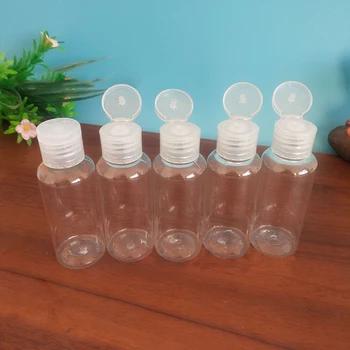 5 бр., 50 мл, е прозрачна пластмасова бутилка за вода във формата на мида, кристално чиста флип-надолу преносима флип-надолу бутилка