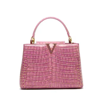 Дамски малка чанта-тоут от крокодилска кожа, луксозни модни дамски чанти от естествена кожа, преносими чанти през рамо с горната дръжка
