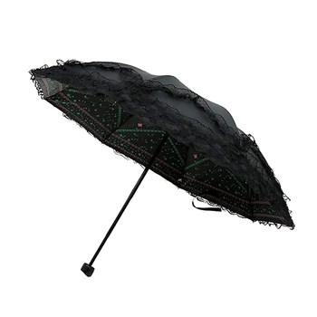 Дантелен чадър за предпазване от слънце и ултравиолетови лъчи, дамски принцеса, 3 сгъваеми пътни ветрозащитных чадър, шезлонг с черно покритие, луксозен Paraguas Дантелен чадър за предпазване от слънце и ултравиолетови лъчи, дамски принцеса, 3 сгъваеми пътни ветрозащитных чадър, шезлонг с черно покритие, луксозен Paraguas 1