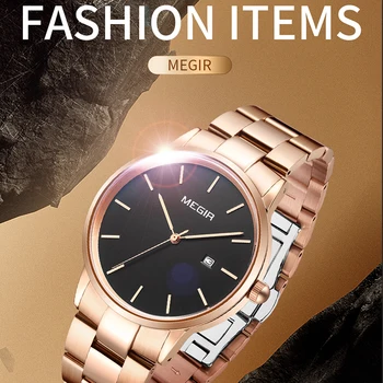 MEGIR кварцов мъжки часовник с водоустойчив каишка от неръждаема стомана, прости часовници, модни ежедневни часовници за влюбени