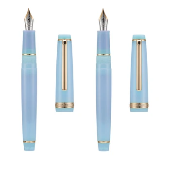 2 предмета, перьевая дръжката е от смола Jinhao 82 EF & F, комплект за писане с конвертером мастило, прозрачно, светло синьо със златен клипс