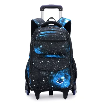 Детски училищни чанти на колела с принтом космически небето, подвижни раници на колела за момчета, детски багаж чанта за количка, чанта за преносим книги