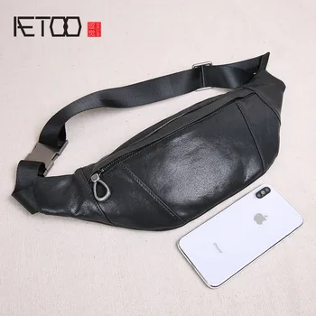 Мъжки кожени чанти AETOO, случайни бизнес обикновен портфейл голям капацитет от естествена кожа, младежки, мъжки чанти за компютър