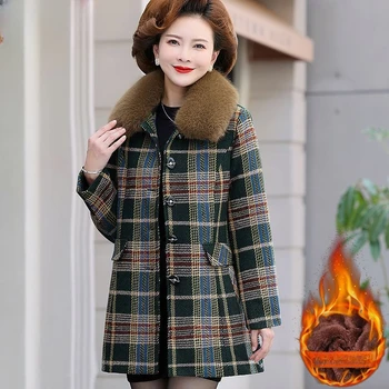 Дамски зимни палта на средна възраст 2023, нови ежедневни дебели дамски якета с качулка и кожа яка, дълги паркове, зимни дамски дрехи W43