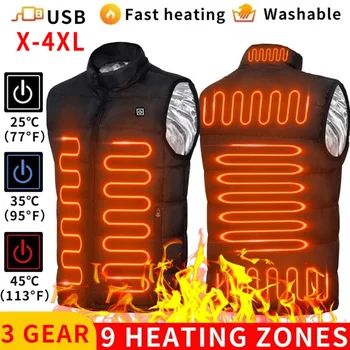 9 зони, жилетка с подгряване, якета с USB-топъл, женски жилетка с подгряване за по цялото тяло на постоянна температура, зимата походный модерен мъжки