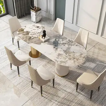 Правоъгълна маса за дневна със скандинавски стил с лъскава каменна плочка, работно бюро, луксозен модерен маса, мебели за къщи в стил Бас-де-салон