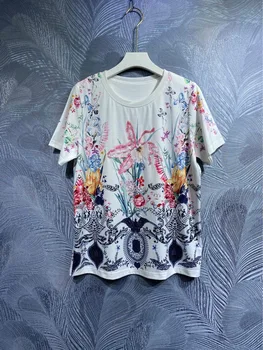 2023 Пролет-лято луксозни дамски ризи са с високо качество с флорални принтом, бродирани с мъниста, върхове B890