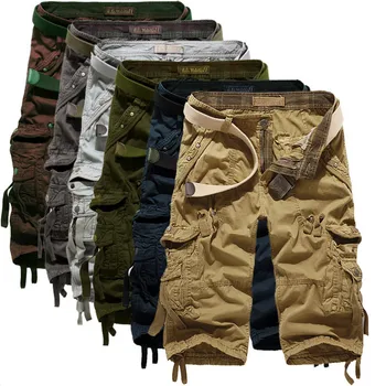 Нови летни шорти-карго, мъжки ежедневни спортни военни мъжки къси панталони, къси панталони с дължина до прасците с множество джобове, мъжки колан в комплекта не е включен