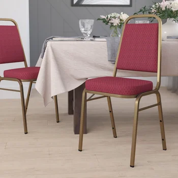 Банкетна стол с трапецовидна облегалка серията HERCULES от плат с бордовым модел - Ресторант Nordic в златна рамка 