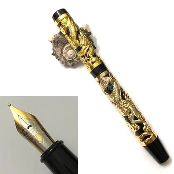 Jinhao 14К Златно перо Метален порцелан Dragon M Перо 0,5 мм писалка Автентичната Старинна подарък писалка за писане