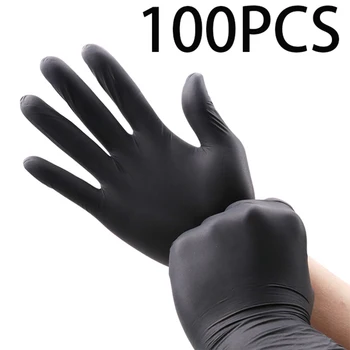 100 опаковки за еднократна употреба черни нитриловых ръкавици за домашно почистване, инструменти за сигурност на работа, градински ръкавици, кухненски инструменти за готвене, татуировка