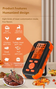 Цифров безжичен термометър за готвене на закрито с грил за месо за кухненски термометър, сензор за температура за готвене във фурната на открито Цифров безжичен термометър за готвене на закрито с грил за месо за кухненски термометър, сензор за температура за готвене във фурната на открито 1