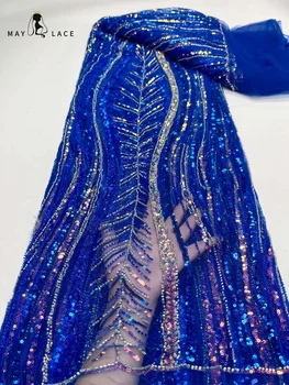 МАЙСКОЕ дантела, елегантна дантела с мъниста, пайети, африканска лейси плат 2023, висококачествена дантела, 5 ярда, нигерийская лейси кърпа за вечерните рокли