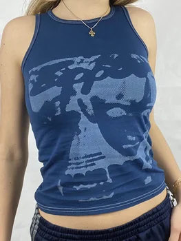 Емо Реколта риза без ръкави, спортна жилетка с графичен принтом, Y2K, эстетичная градинска облекло в стил харадзюку, женски монтиране krop