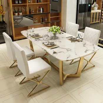 Лесен луксозен модерен разход маса и стол от неръждаема стомана и мрамор за хранене Проста правоъгълна североевропейский