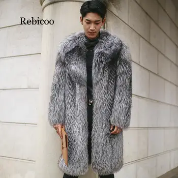 Мъжки топло утолщенное дълго палто, яке от изкуствена кожа, мъжко дълго палто от лисьего кожа, мъжко палто,