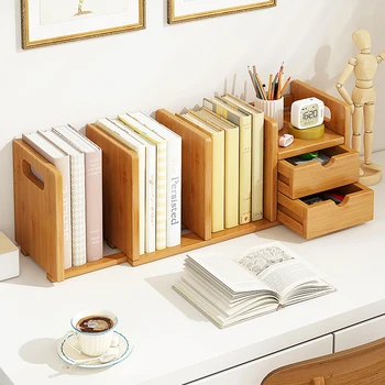 Мебели за дома, лесен модерна лавица за книги, рафтове за съхранение от естествен бамбук, богат на функции книга, органайзер, дизайн на кутията