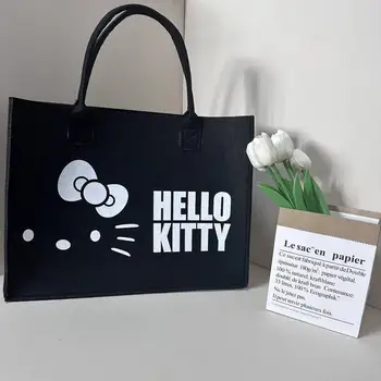 Фетровая чанта за пазаруване Sanrio Hello Kitty, чанта на рамото за момичета, които могат да се носят в ръцете на всички, лека водоустойчива отворена чанта за крайградски пътувания, скъпа чанта-тоут