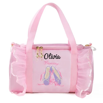 Персонални детска танцова чанта за момичета, чанта за балерина, розова лейси чанта за занимания с балет, балетната чанта с бродерия на рамото си