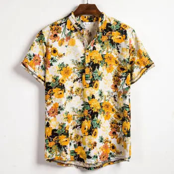 Мъжка риза, тениски с флорални принтом, хавайска риза за почивка на плажа, модерен однобортный топ с ревера, блузи с къс ръкав за почивка, по-големи размери