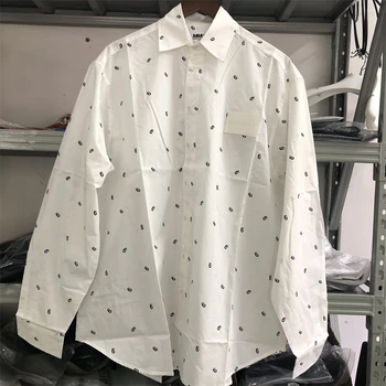 Ризи Margiela с пълна принтом 6 мм 6, мъжки и дамски горна версия, бяла ежедневни риза с дълъг ръкав