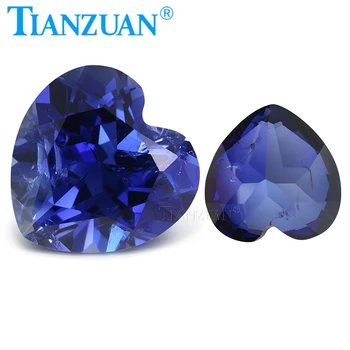 Изкуствен сапфир, синтетичен корунд 33 #, светло син цвят, камък във формата на сърце, с пукнатини и включвания, отделяща камък