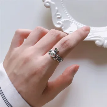 Пръстени във формата на корони от сребро 925 проба, оригинално винтажное пръстен с крила във формата на сърце за жени, модни окачване за момичета, бижута, подаръци, украса за парти
