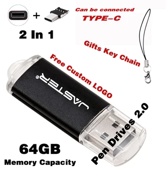 ТИП-C 2 В 1 Безплатен Потребителски логото на Черна Писалка Дискове 64 GB USB Флаш памет Подаръци Ключодържател Memory Stick Сватбена Фотография, Подаръци
