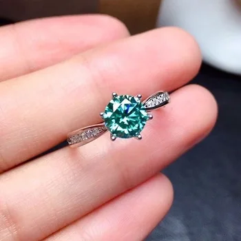 Отворен пръстен с Осем Сърца и Стрелки с тегло 2 Карата, покрит с Имитация на PT950 Синьо-зелено Муассана с Пълна диамантен пръстен