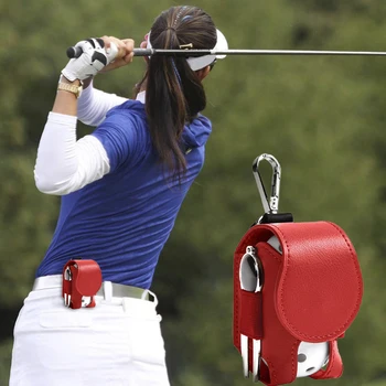 Преносима поясная чанта с топка за голф, женствена чанта на зона за голф и чанта за съхранение на мини-голф, джобен размер контейнер, кожена поясная голф чанта с катарама