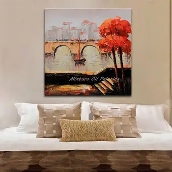 Mintura, ръчно рисувани, абстрактен пейзаж с градския мост, живопис с маслени бои върху платно, модерна стенни художествена картина за украса на дома в стаята