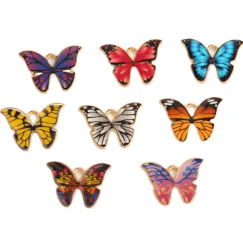 10шт 22x15 мм многоцветни висулки във формата на пеперуда с капки масло, метална эмалевая висулка във формата на животно за самостоятелно производство на бижута, аксесоари за гривни
